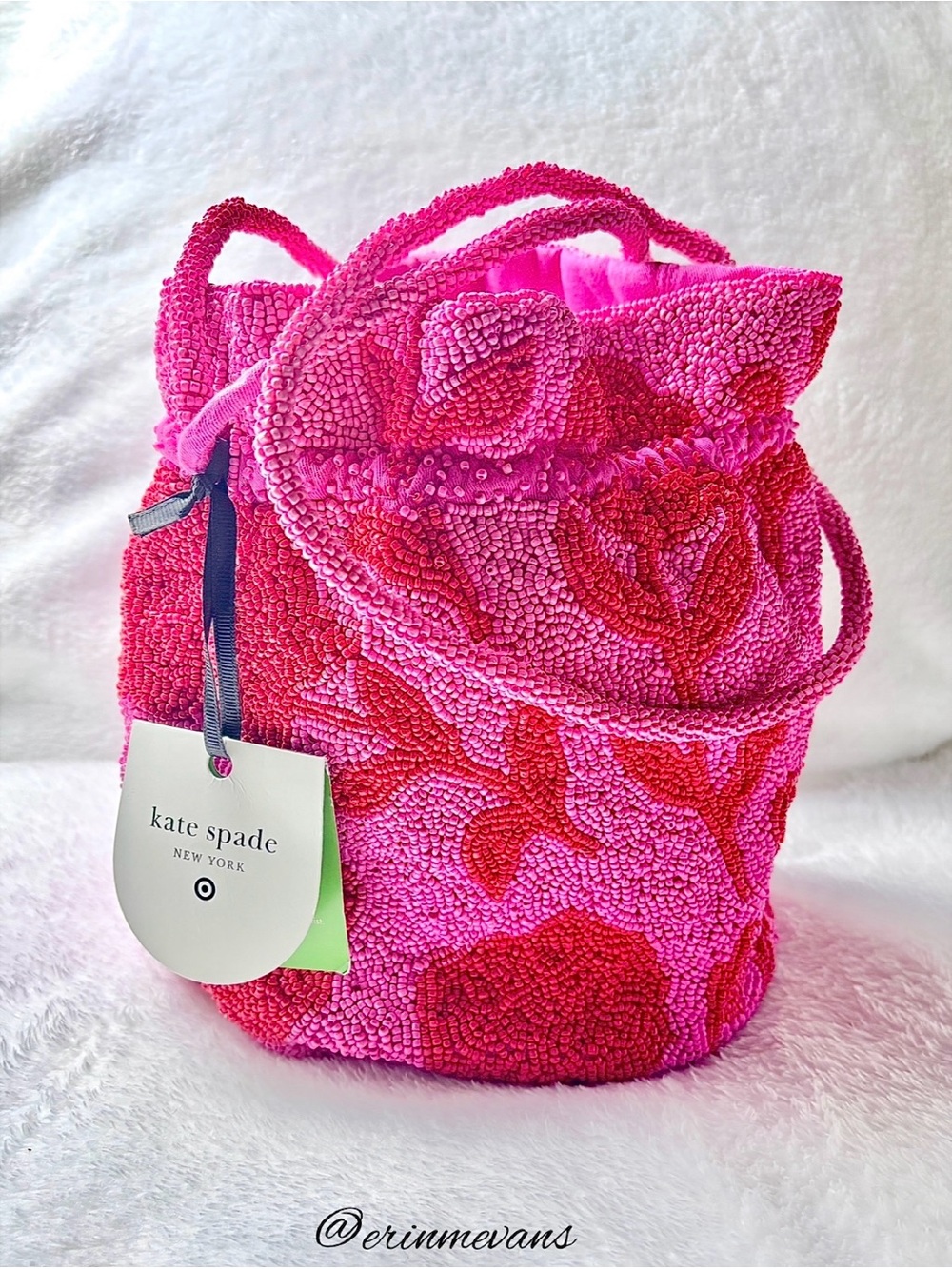 Kate Spade New York x Target Beaded Classic Rose Pink Red Drawstring Bucket Bag